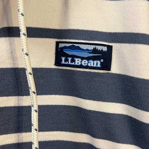 L.L. Bean Navy and Cream Hooded Striped Sweatshirt - Picture 2 of 6
